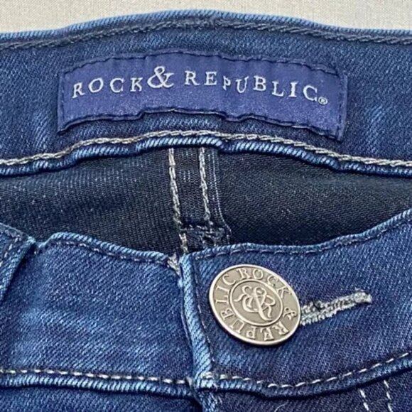 Rock & Republic Jeans Womens Size OM Skinny Fit Bling Back Pocket Dark Wash EUC - Picture 14 of 14